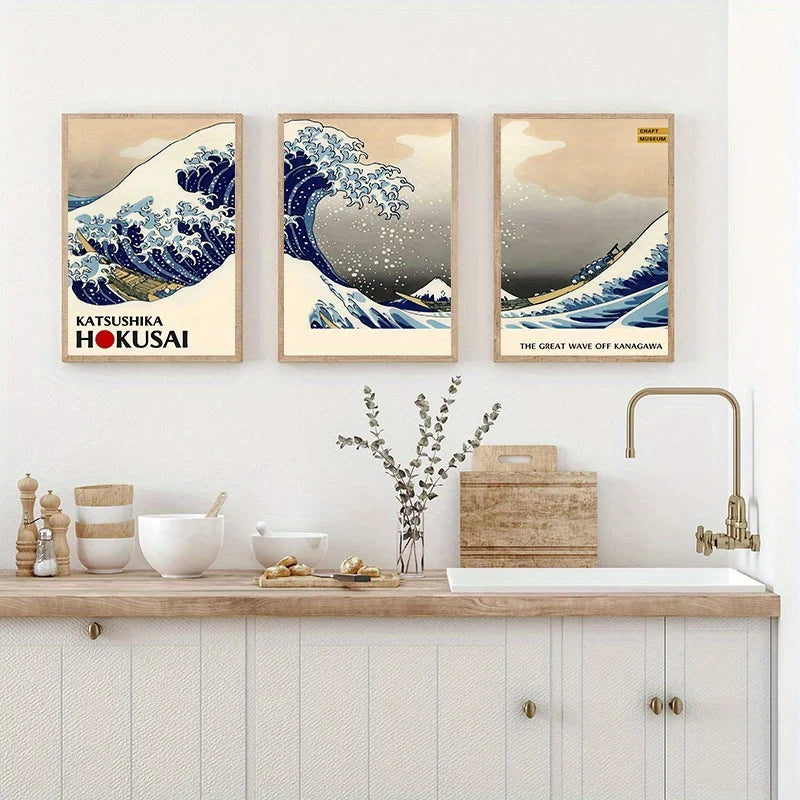 WaveArt™ Hokusai Great Wave 3-Panel Canvas Print — Japanese Wall Art for Bedroom & Living Room