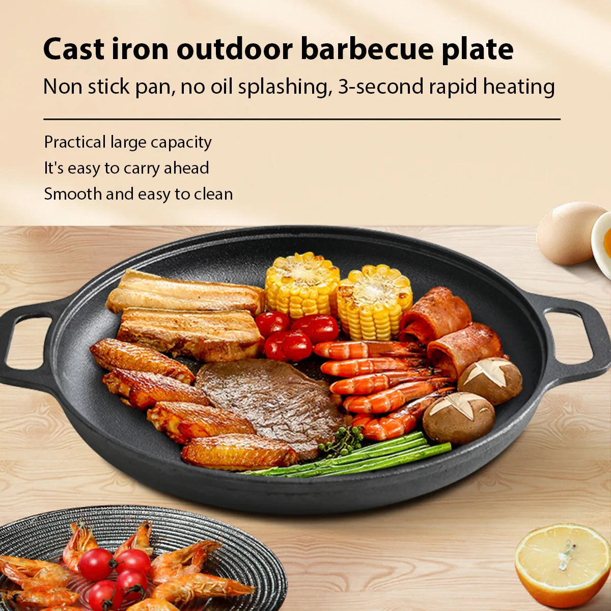 IronChef™ 28cm Cast Iron Skillet — Non-Stick Flat Pan for Steak, Pizza & More