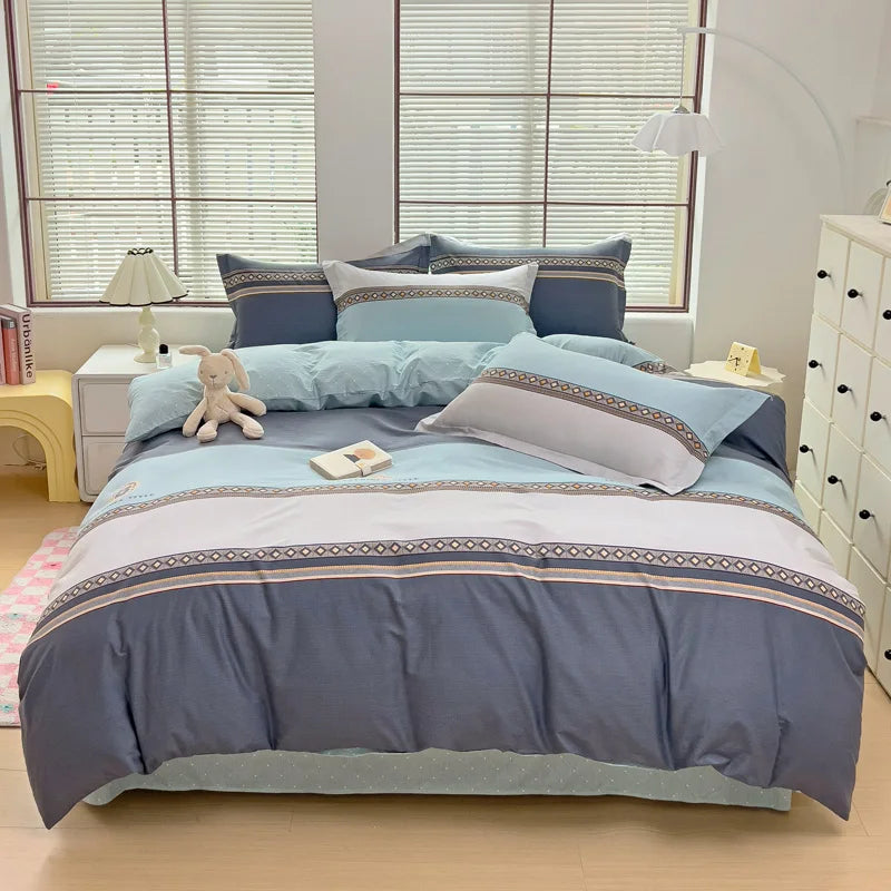 Cotton Stripe Duvet Cover Set — Geometric, Soft & Breathable