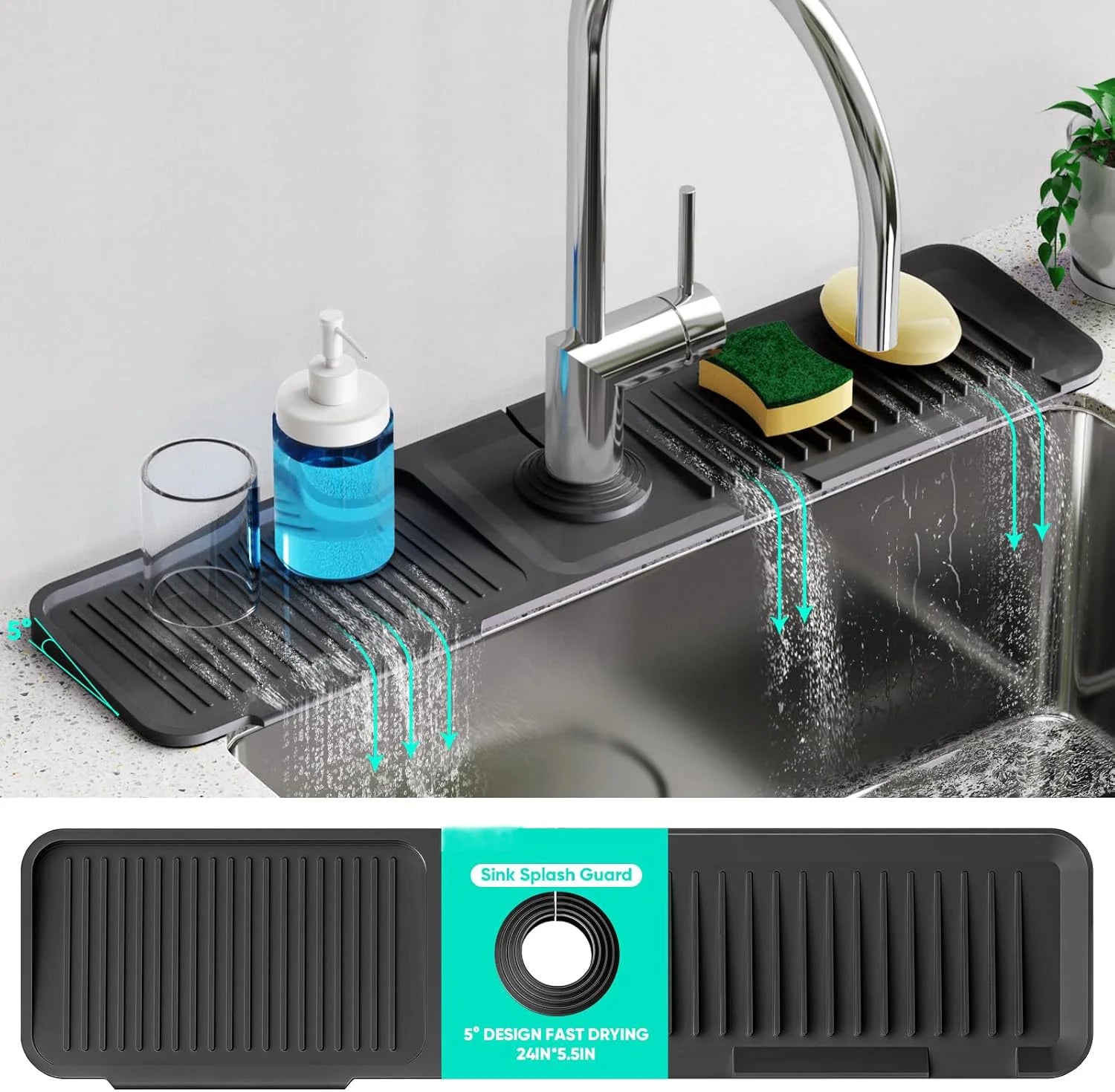 Extended Silicone Faucet Drip Mat
