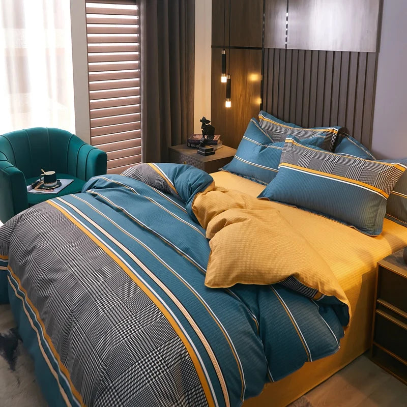 Cotton Stripe Duvet Cover Set — Geometric, Soft & Breathable