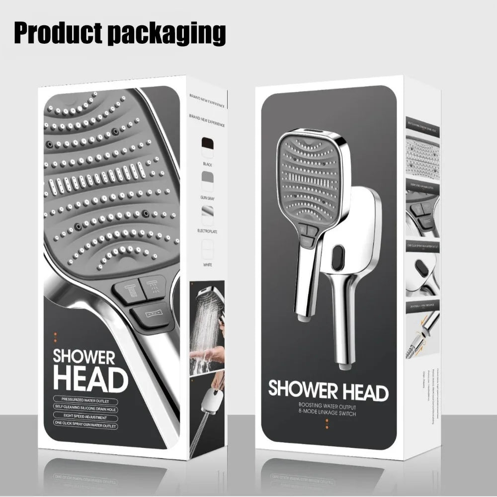 RainFlow™ 12cm Rainfall Shower Head — 8-Mode High-Pressure with Filter