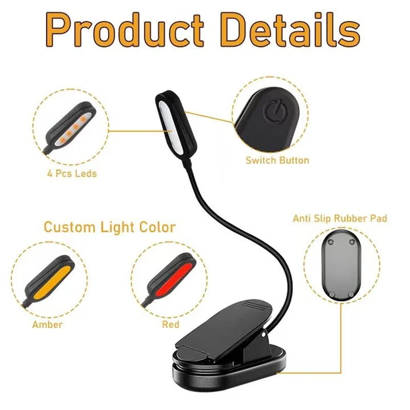 NightRead™ Amber Clip-On Book Light — Blue Light Free, USB-C Rechargeable, Sleep-Safe