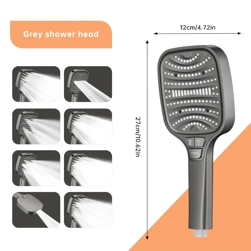 RainFlow™ 12cm Rainfall Shower Head — 8-Mode High-Pressure with Filter