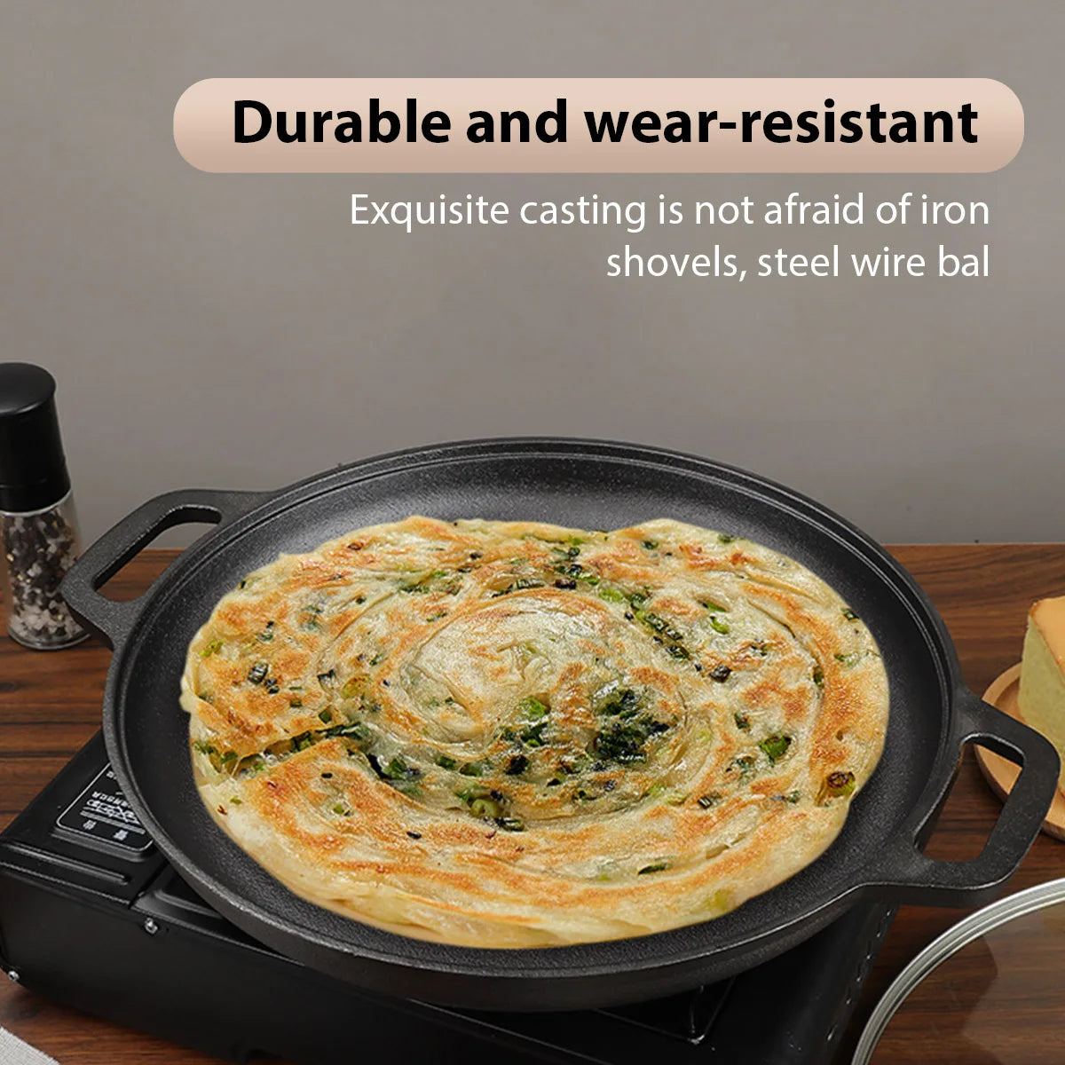 IronChef™ 28cm Cast Iron Skillet — Non-Stick Flat Pan for Steak, Pizza & More