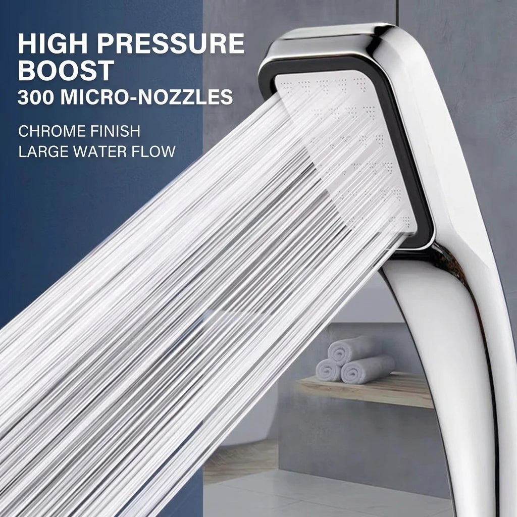 FlowMax™ Square Shower Head — 300-Nozzle High-Pressure Handheld