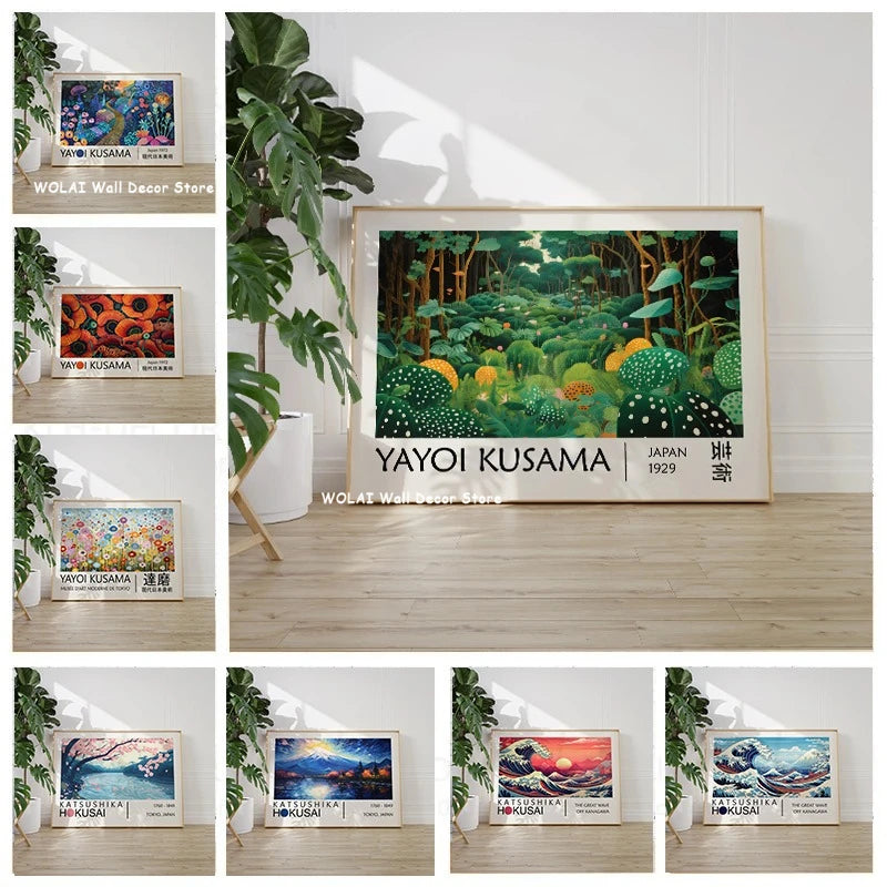 Japanese Art Canvas Print — Hokusai & Kusama Bedroom Wall Art