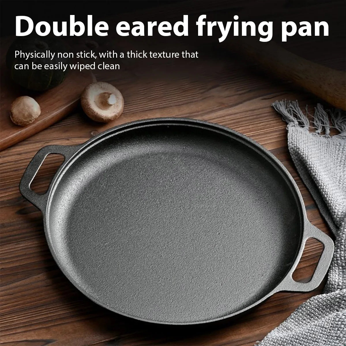 IronChef™ 28cm Cast Iron Skillet — Non-Stick Flat Pan for Steak, Pizza & More