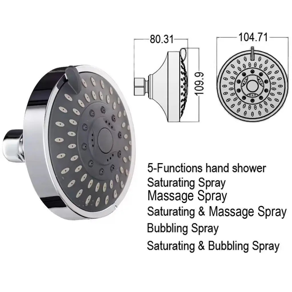 5-Mode Rainfall Shower Head — High Pressure, 4-Inch