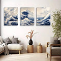 WaveArt™ Hokusai Great Wave 3-Panel Canvas Print — Japanese Wall Art for Bedroom & Living Room