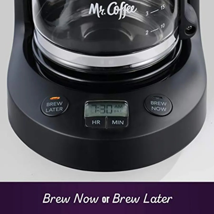 Compact Programmable Coffee Maker — Auto Pause, Glass Carafe