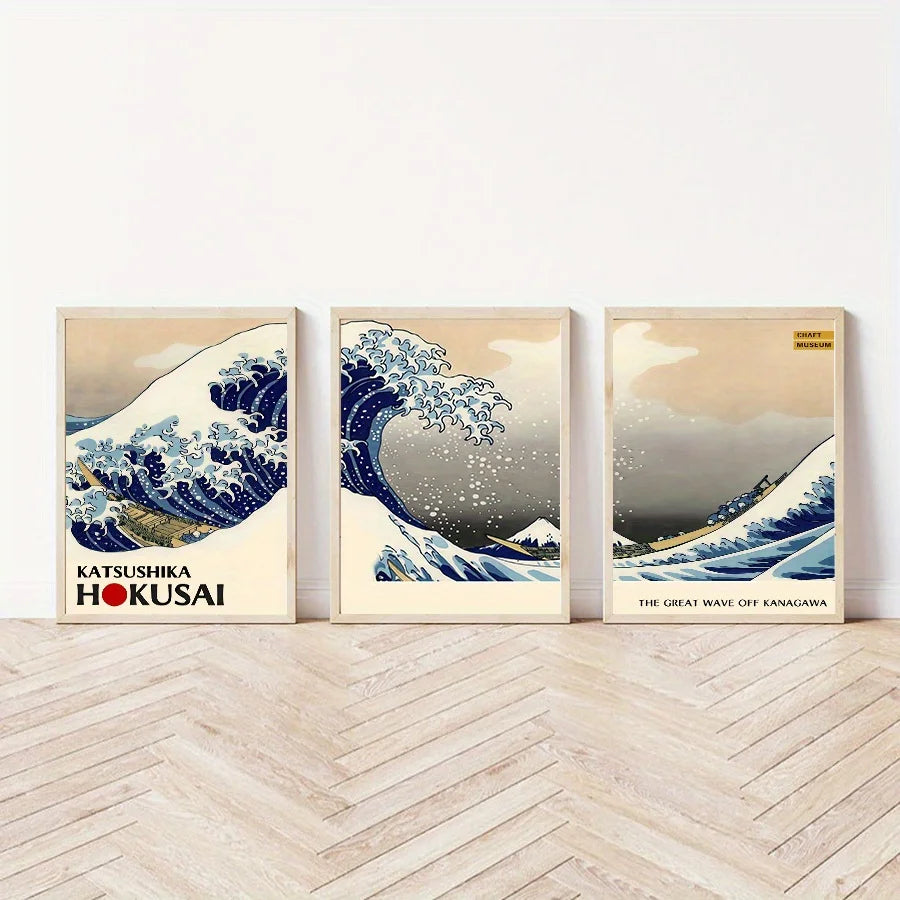 WaveArt™ Hokusai Great Wave 3-Panel Canvas Print — Japanese Wall Art for Bedroom & Living Room