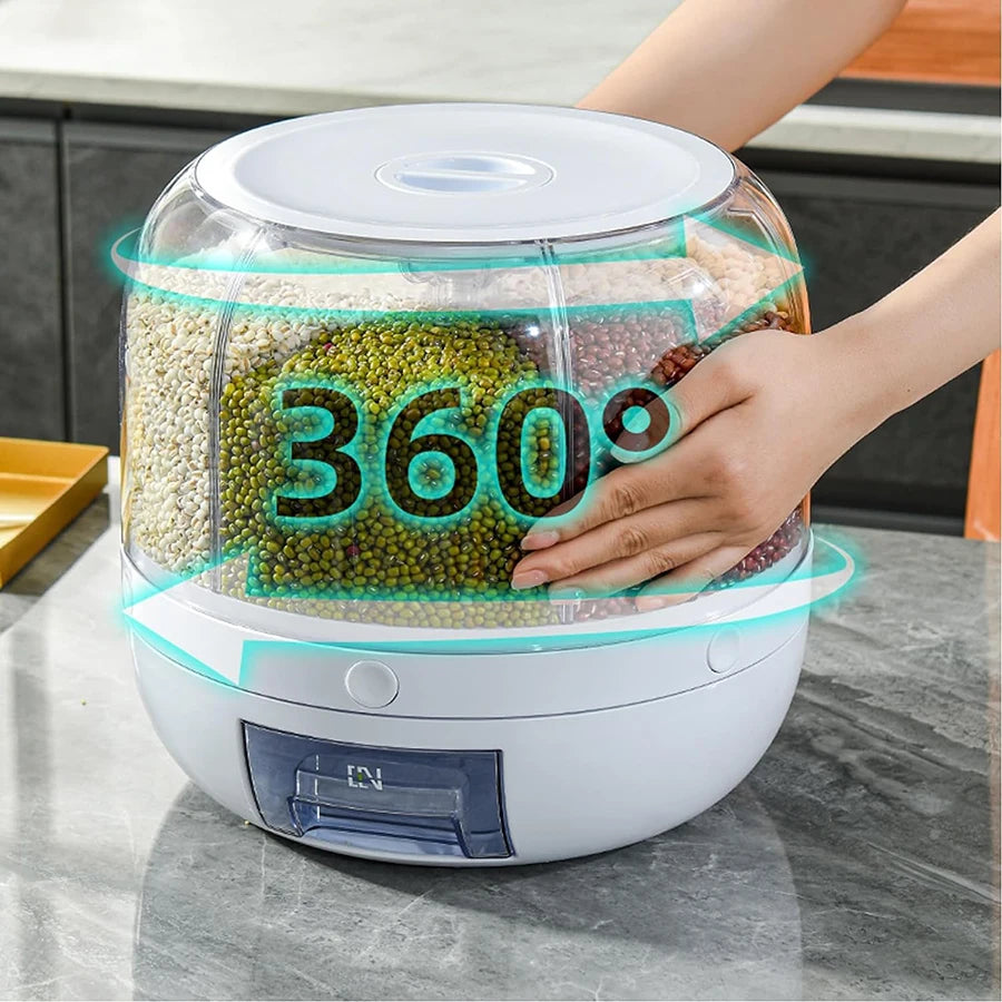 SpinStore™ 360° Rotating Grain Dispenser — 6-Compartment Airtight Kitchen Storage