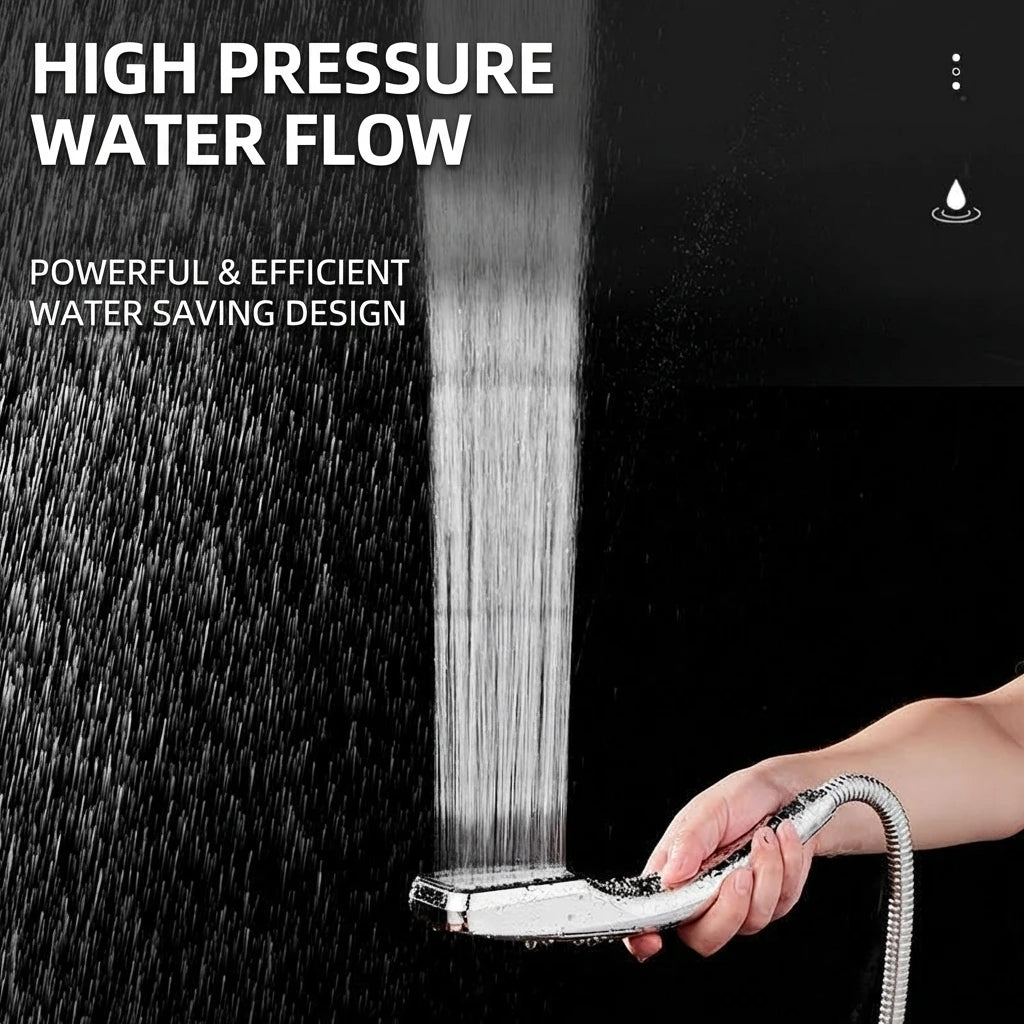 FlowMax™ Square Shower Head — 300-Nozzle High-Pressure Handheld