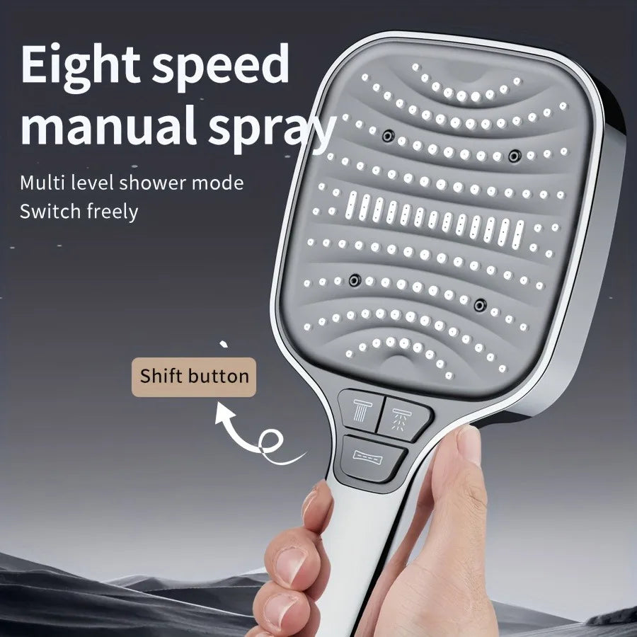 RainFlow™ 12cm Rainfall Shower Head — 8-Mode High-Pressure with Filter