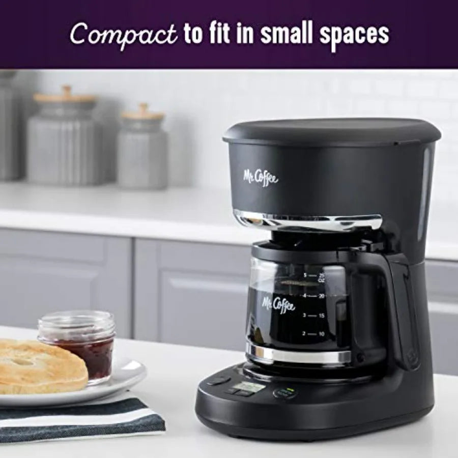 Compact Programmable Coffee Maker — Auto Pause, Glass Carafe
