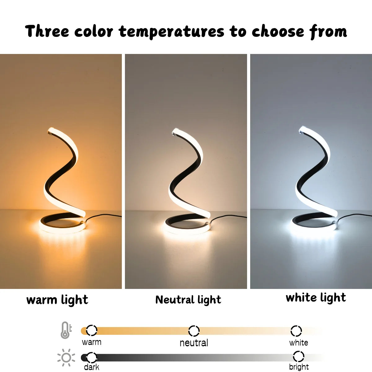 LED Spiral Desk Lamp — Three-Color Dimming