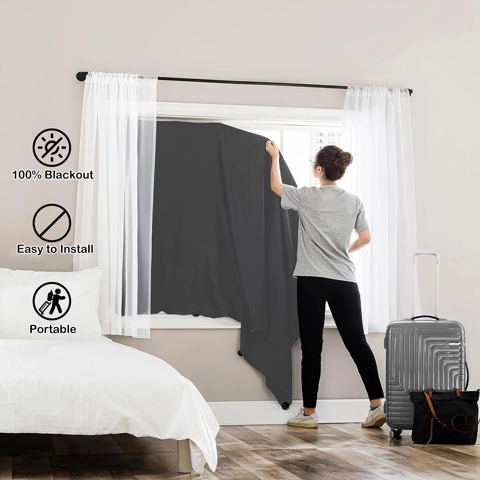 DarkOut™ Portable 100% Blackout Curtain — Suction Cup, UV Blocking, No Drill
