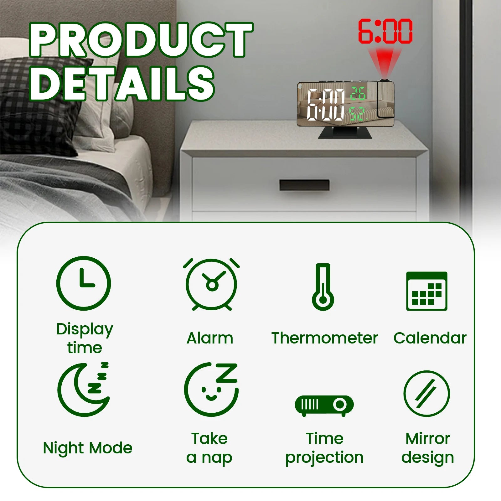 LED Projection Alarm Clock