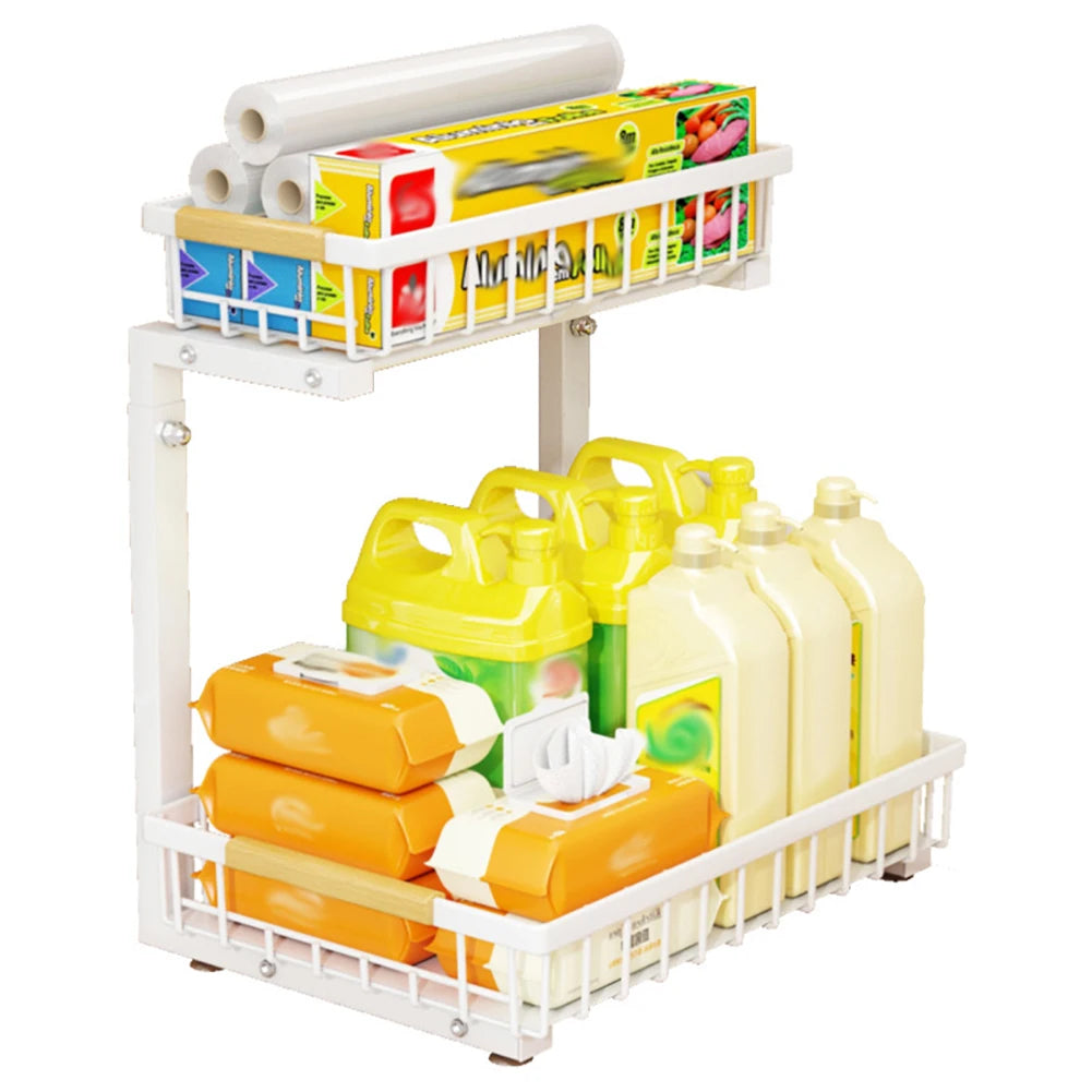 2-Tier Pull-Out Under-Sink Organizer — Adjustable Carbon Steel