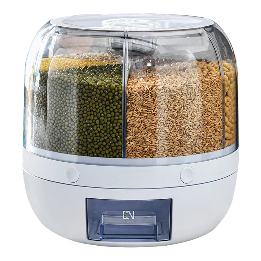 SpinStore™ 360° Rotating Grain Dispenser — 6-Compartment Airtight Kitchen Storage