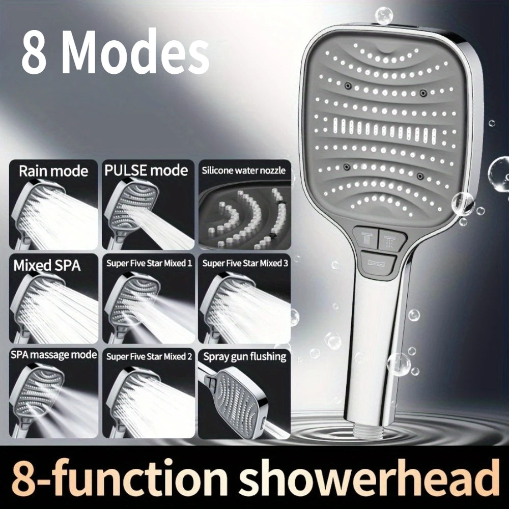RainFlow™ 12cm Rainfall Shower Head — 8-Mode High-Pressure with Filter