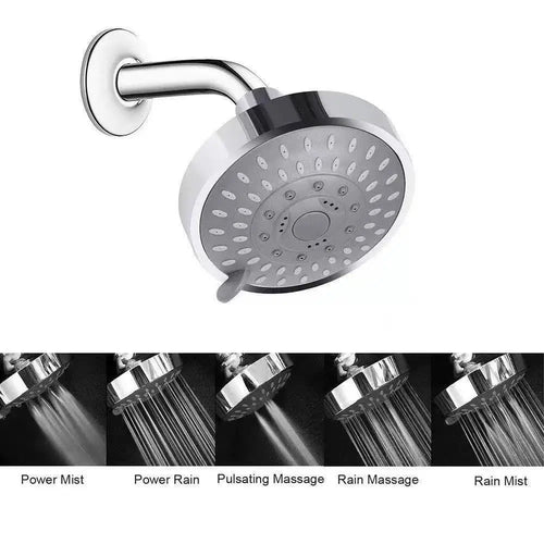 5-Mode Rainfall Shower Head — High Pressure, 4-Inch