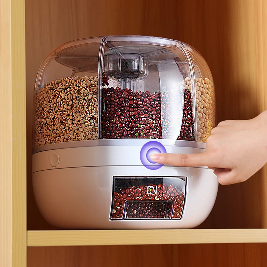 SpinStore™ 360° Rotating Grain Dispenser — 6-Compartment Airtight Kitchen Storage
