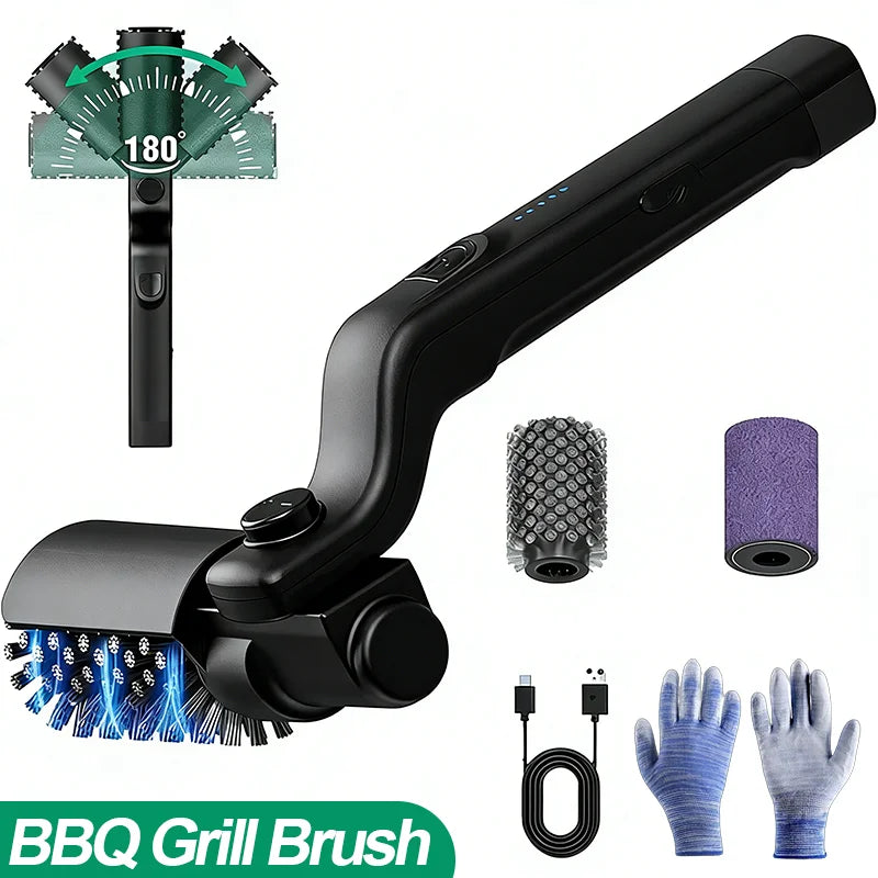 Electric Grill Brush — 3-Speed, 180° Adjustable Head
